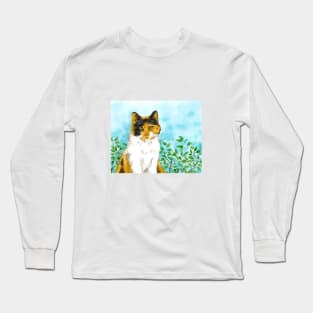 Calico cat pet portrait watercolor painting Long Sleeve T-Shirt